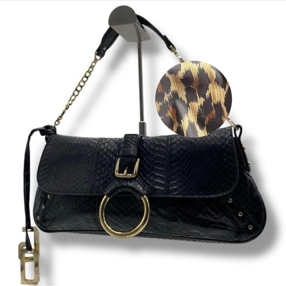 Dolce & Gabbana Handbags - Dolce & Gabbana Black Leather Shoulder Bag with Gold Ring